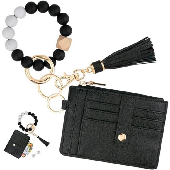 Wallet Keychain Wristlet for Women,Slim RFID Credit Card Holder Purse Tassel - Picture 7 of 7